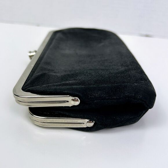 Hobo Lauren Clutch Wallet Coin Purse Bag Black Leather Kisslock Closure Classic - Picture 7 of 12
